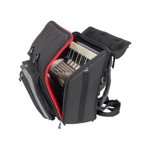 Soundwear Akkordeon Rucksack Seitenansicht – schlankes Design, schwarzes Polyester
